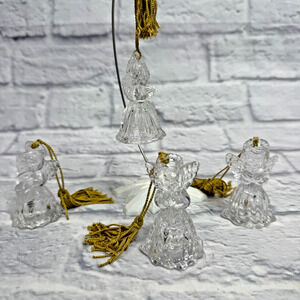 Set of 4 GORHAM Full Lead Crystal ANGEL Christmas Ornaments